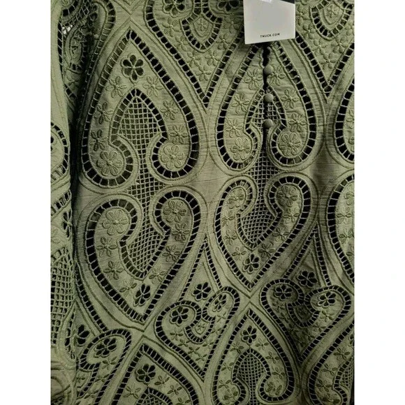 Tuckernuck Maryse Caftan Dress XXL Army Green Eyelet Lace NWT $298 Cotton - Picture 7 of 11